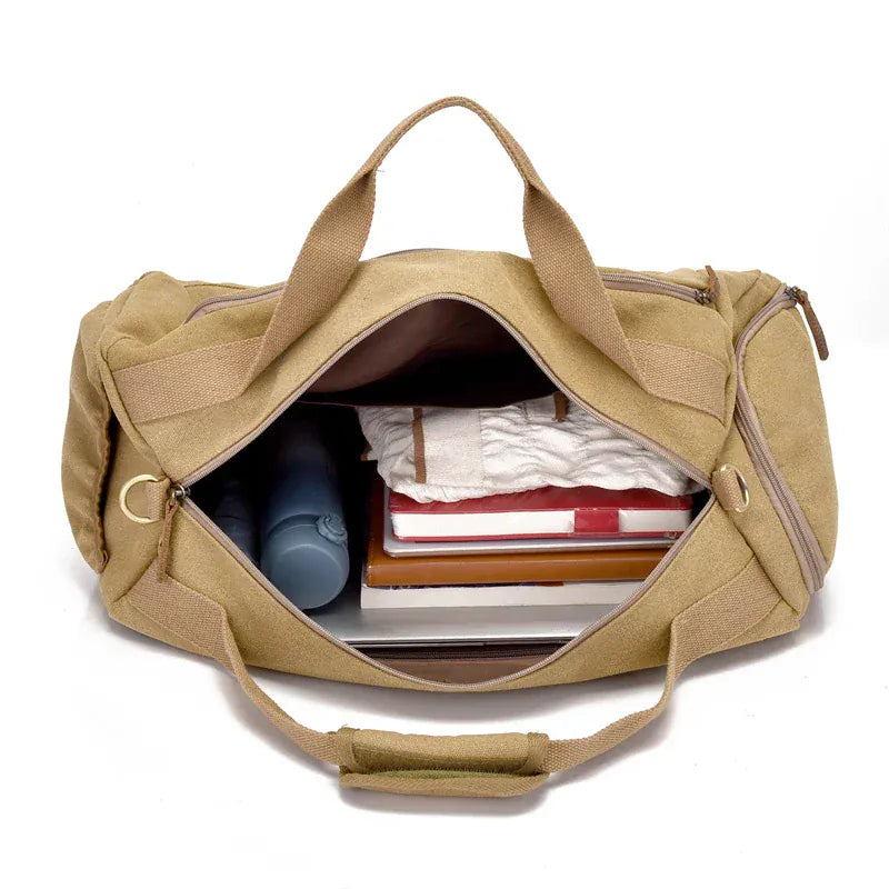 Male Travel Bags Large Capacity Canvas Bag Men Fitness Sports Training Handbag with Shoes Pocket Khaki Shoulder Bags XM332