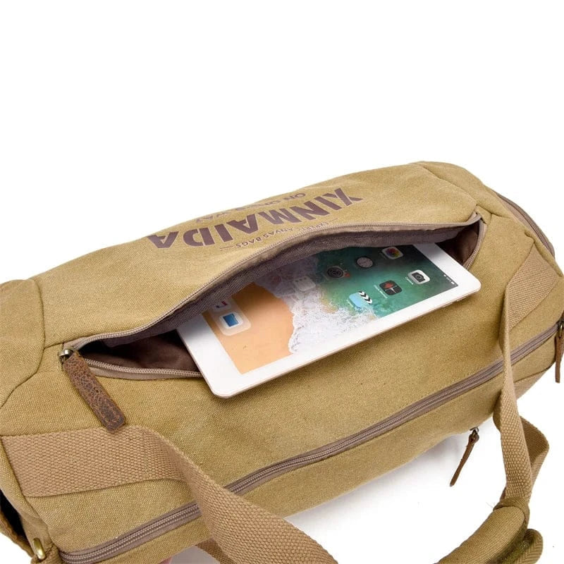 Male Travel Bags Large Capacity Canvas Bag Men Fitness Sports Training Handbag with Shoes Pocket Khaki Shoulder Bags XM332