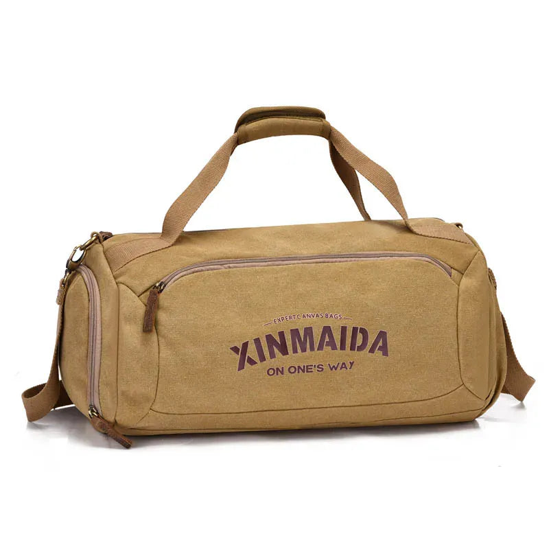 Male Travel Bags Large Capacity Canvas Bag Men Fitness Sports Training Handbag with Shoes Pocket Khaki Shoulder Bags XM332
