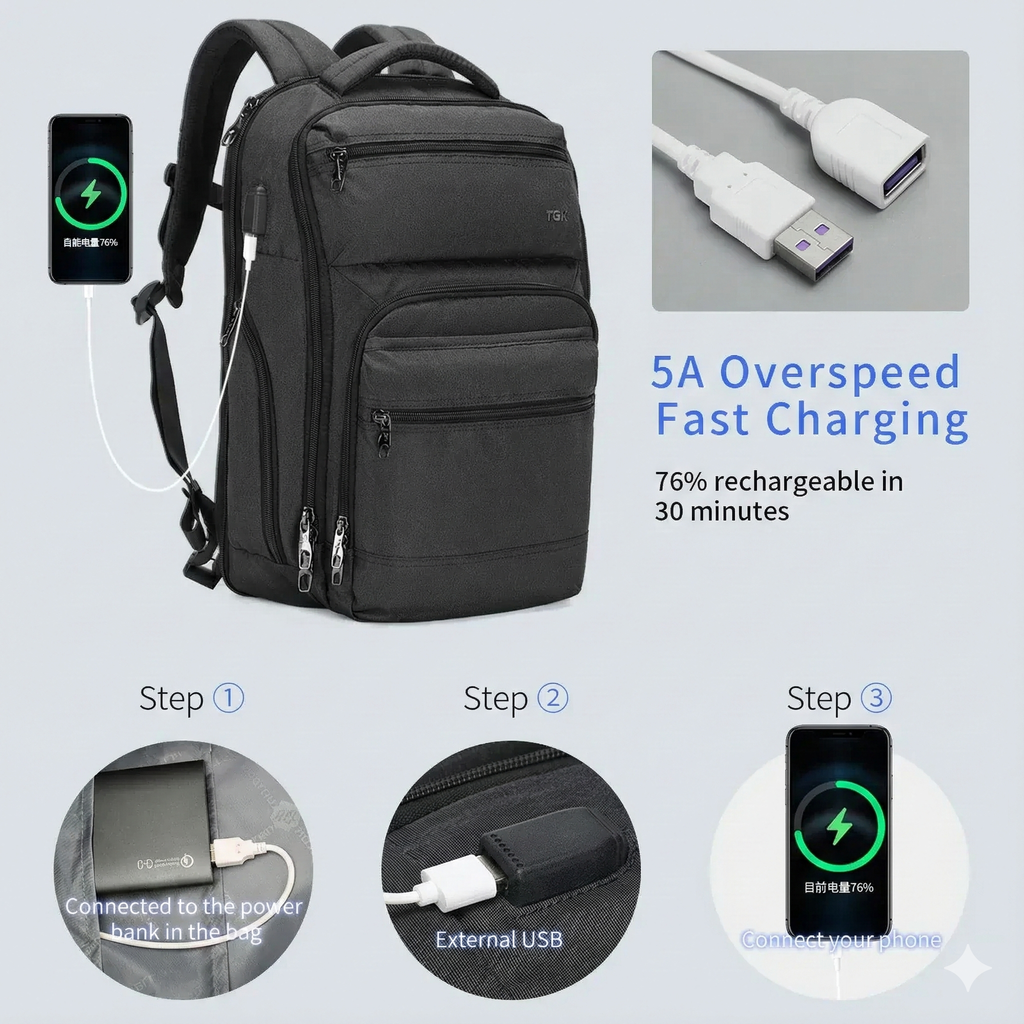 Sac a Dos Extensible Impermeable USB – Urbain & Pratique